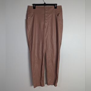 12 Bar III High Waist Button Front Faux Leather Brown Pants
